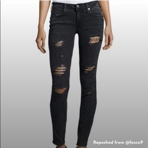 True Religion Casey Low Rise Super Skinny  black distressed washed denim jeans